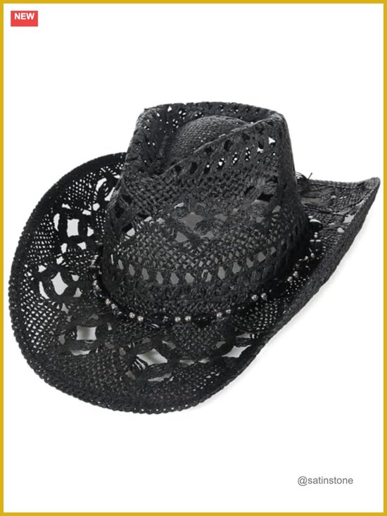 Straw Cowboy Hat with Gem Band UPF 50+ Sun Protection Wide Brim